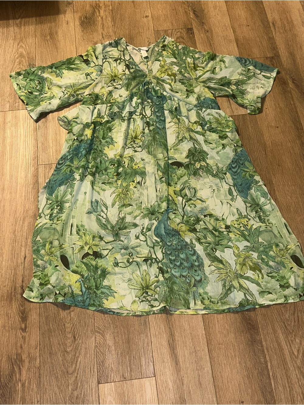 H&M Green Floral & Peacock Print Maxi Dress